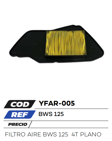 FILTRO AIRE BWS 125 4T PLANO