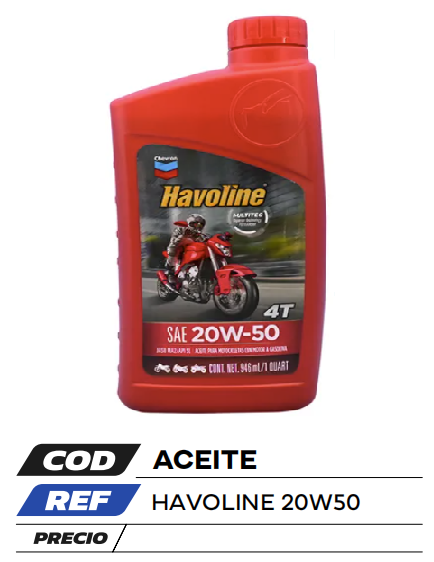 ACEITE HAVOLINE 20W50 4T API - SF